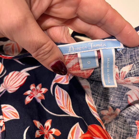 Draper James Black Floral 100% Linen Wrap Midi Dress Size 0 - Picture 5 of 10